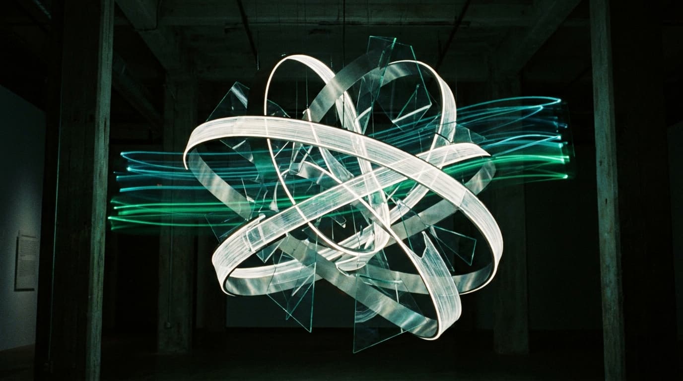 Arte IA: Escultura abstrata de luz e movimento futurista