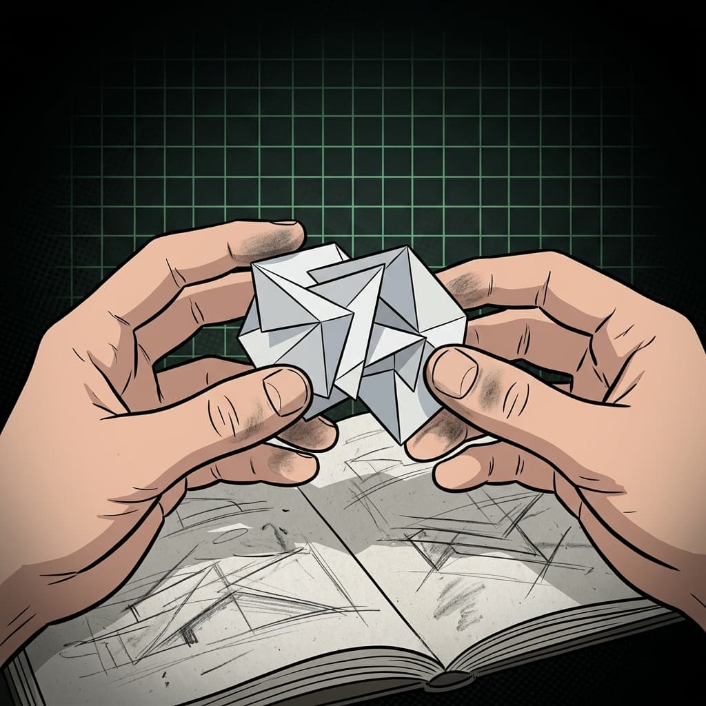 Mãos segurando modelo arquitetônico de papel, ilustração criativa