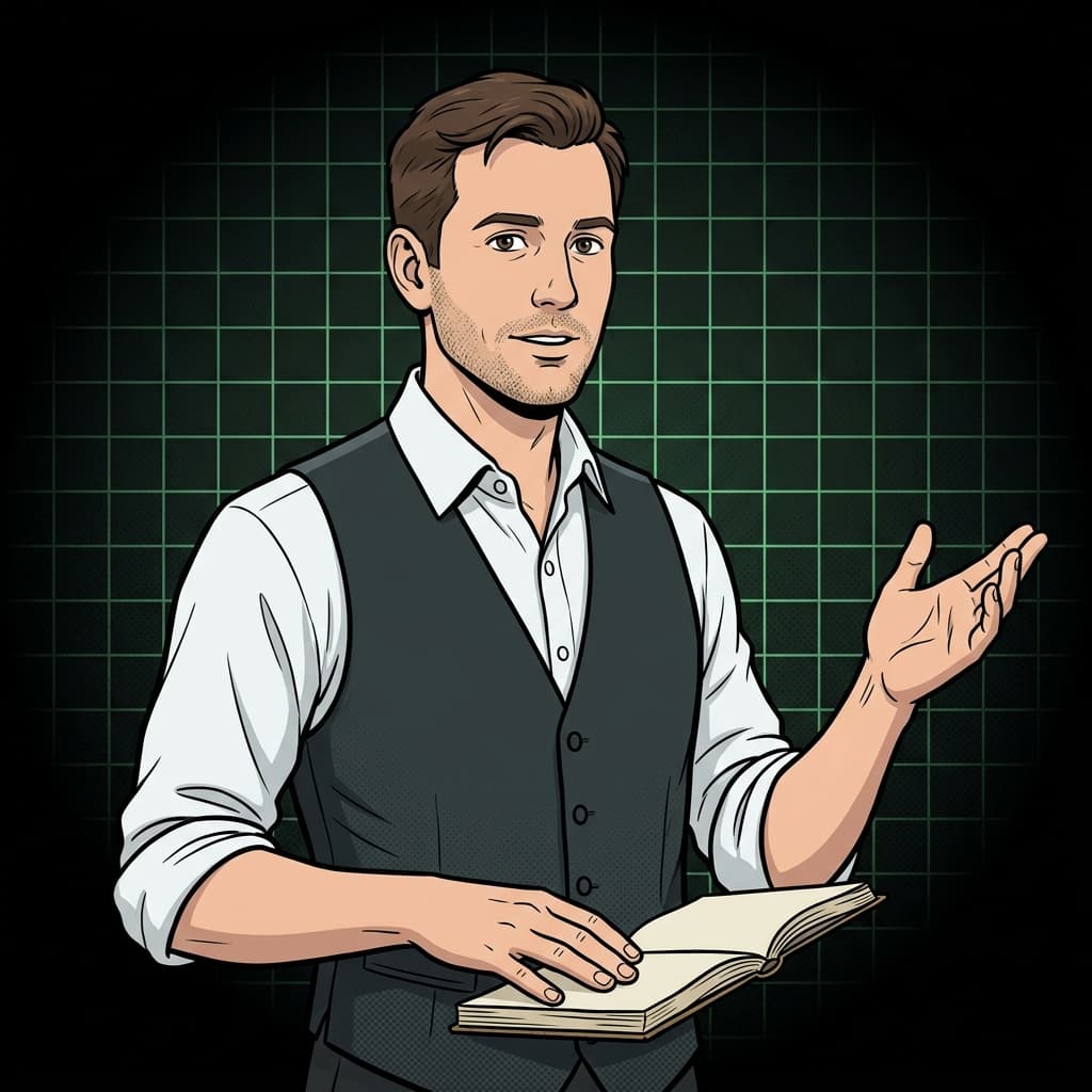 Ilustração digital: homem confiante explicando ideias