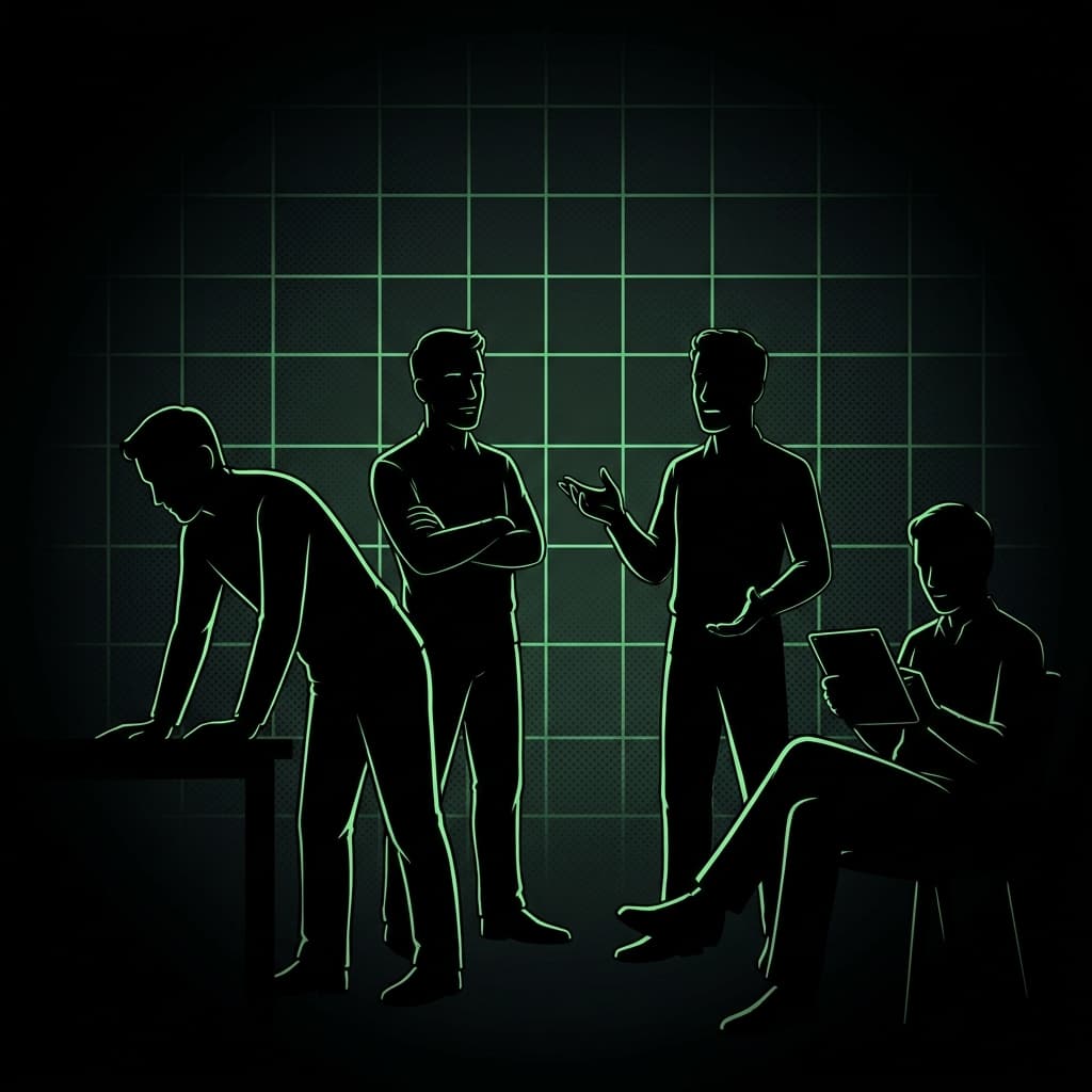 Ilustração editorial: silhuetas humanas com destaque neon