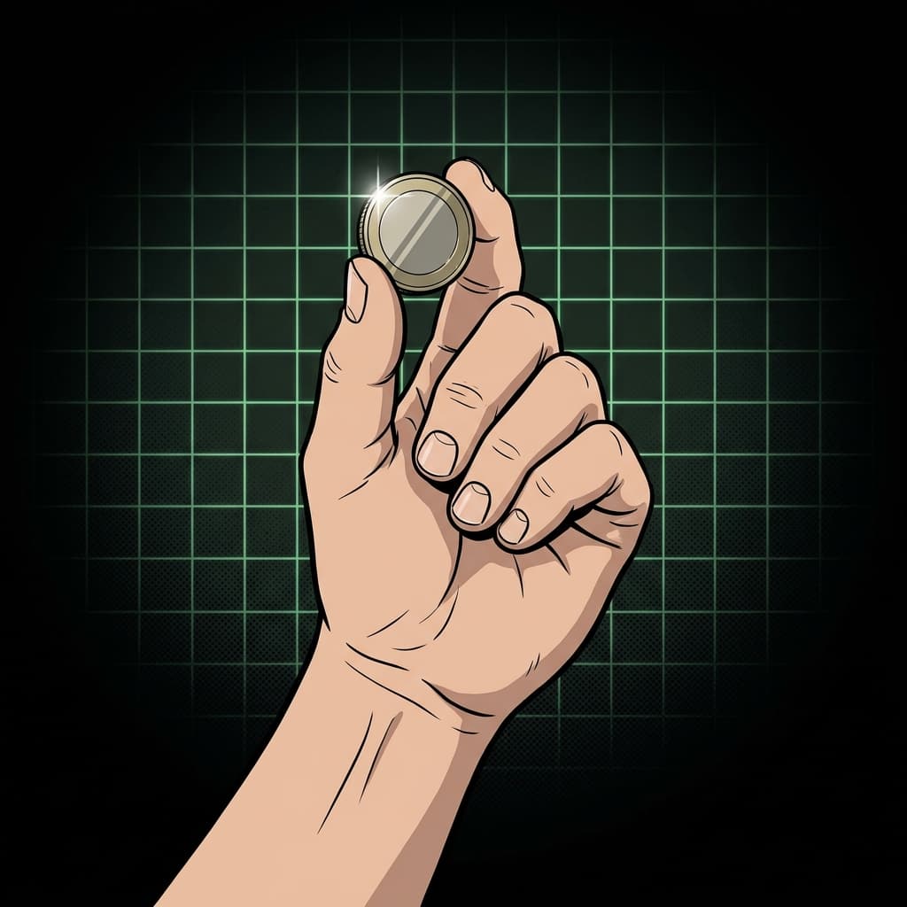 Mão segurando moeda, ilustração editorial de arte IA