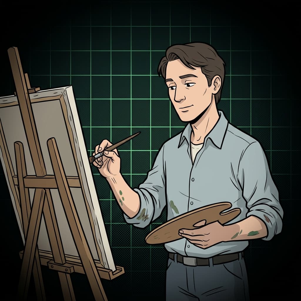 Ilustração de artista pintando, arte digital com IA