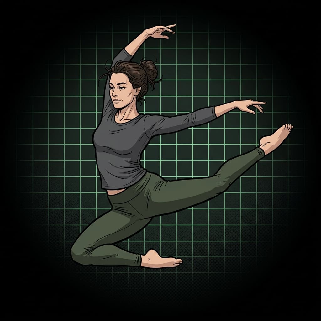 Ilustração editorial de dançarina em movimento, arte digital