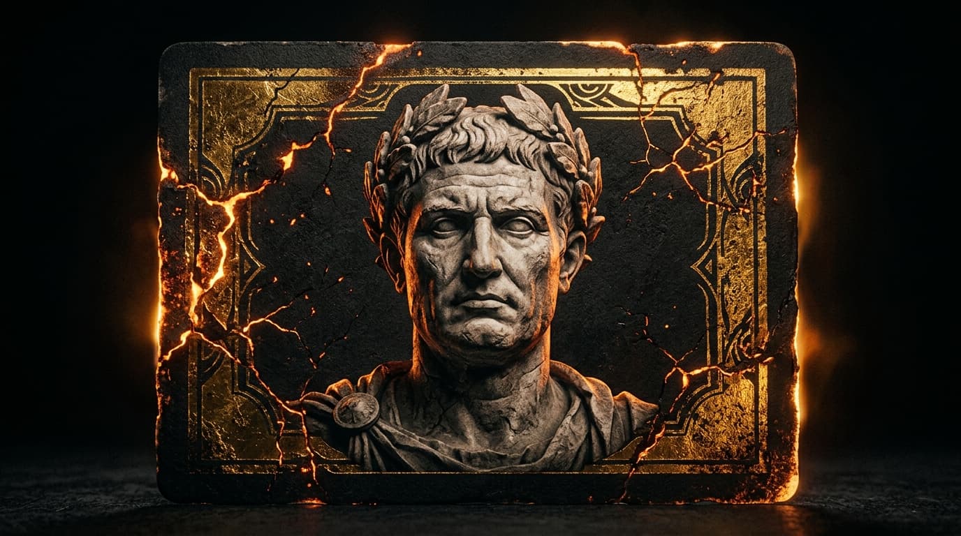 Arte IA: Imperador Romano em Carta Colecionável Dourada