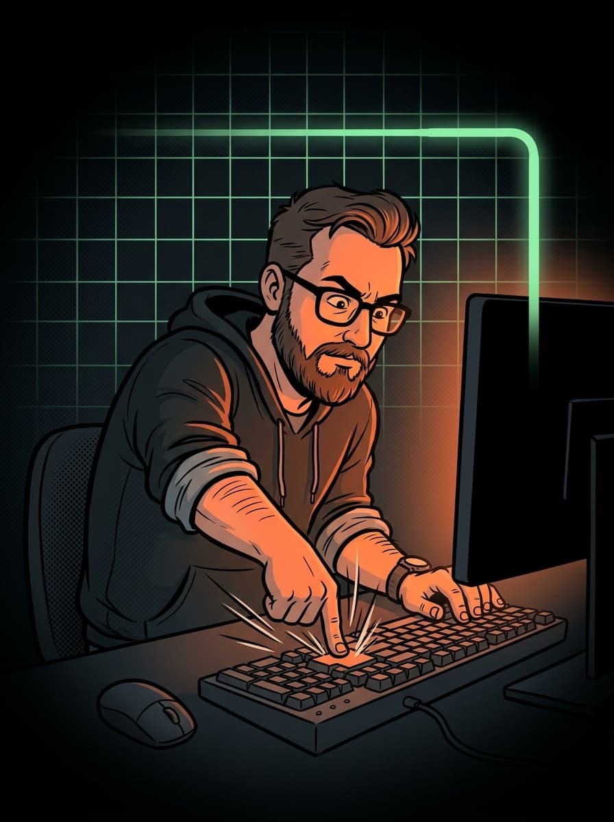 Ilustração IA: Criador focado no código, teclado mecânico