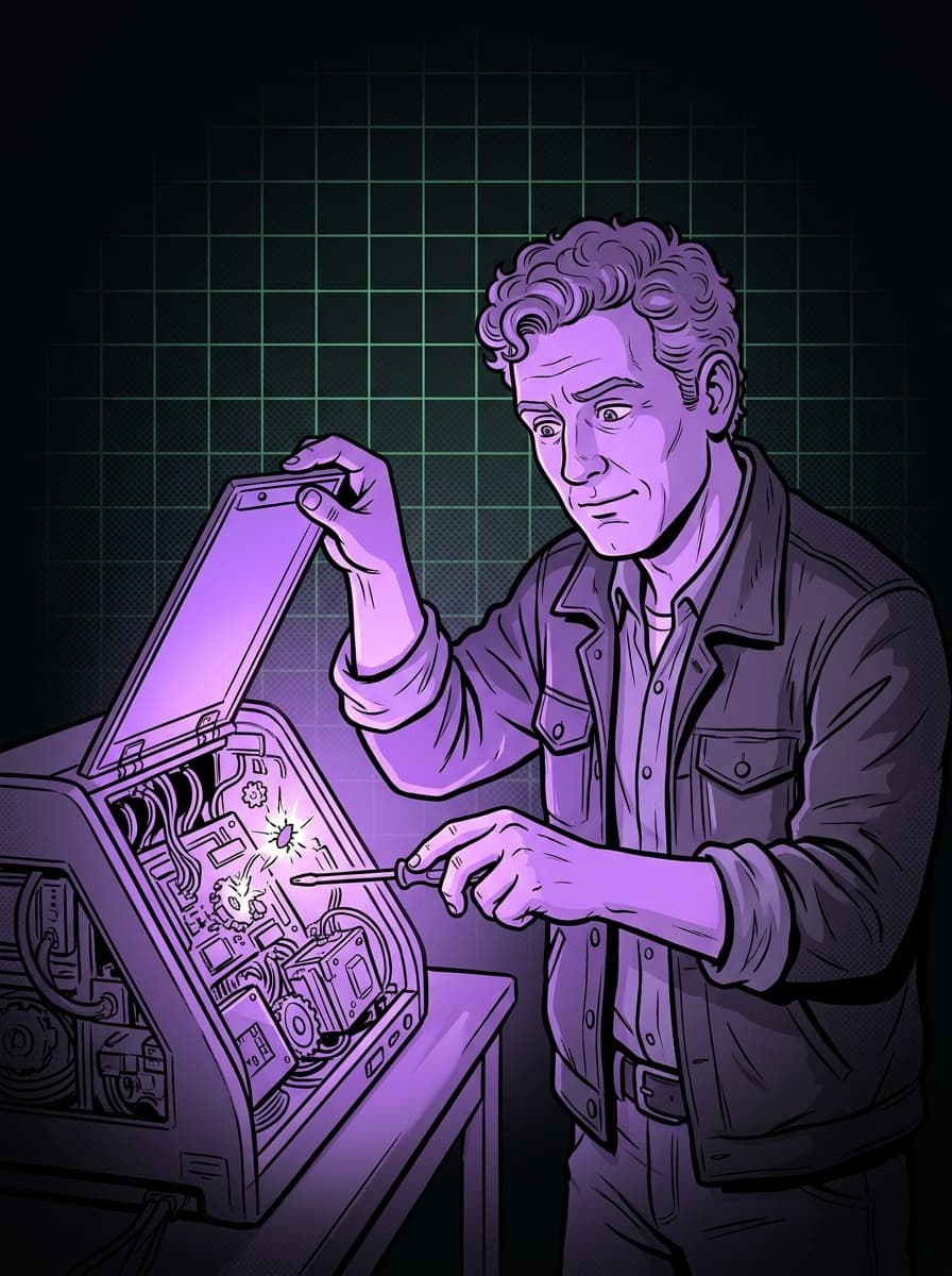Manutenção de software, ilustração editorial de IA e tecnologia