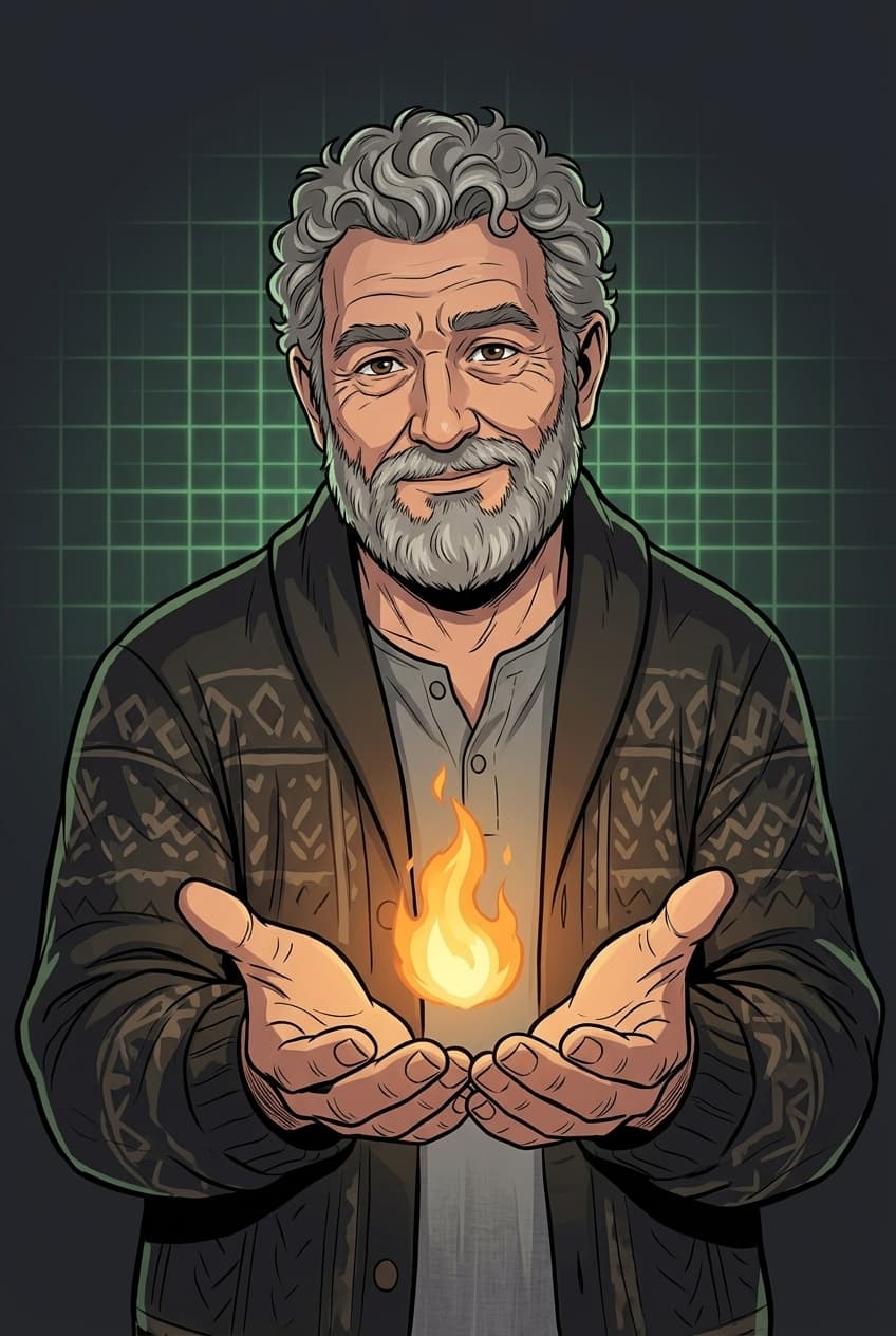 Ilustração editorial de figura adulta, arte com IA