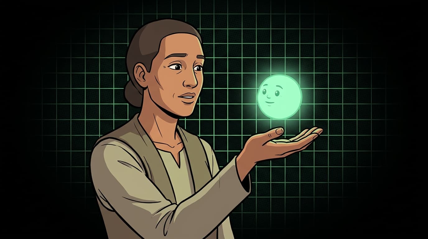 Ilustração digital: Criador e espírito artificial brilhante