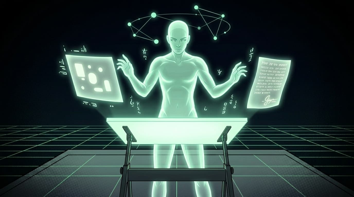 Criação IA: Ser de luz sintetiza arte digital abstrata