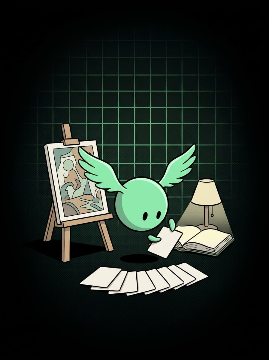 Ilustração de arte com IA: figura em processo criativo