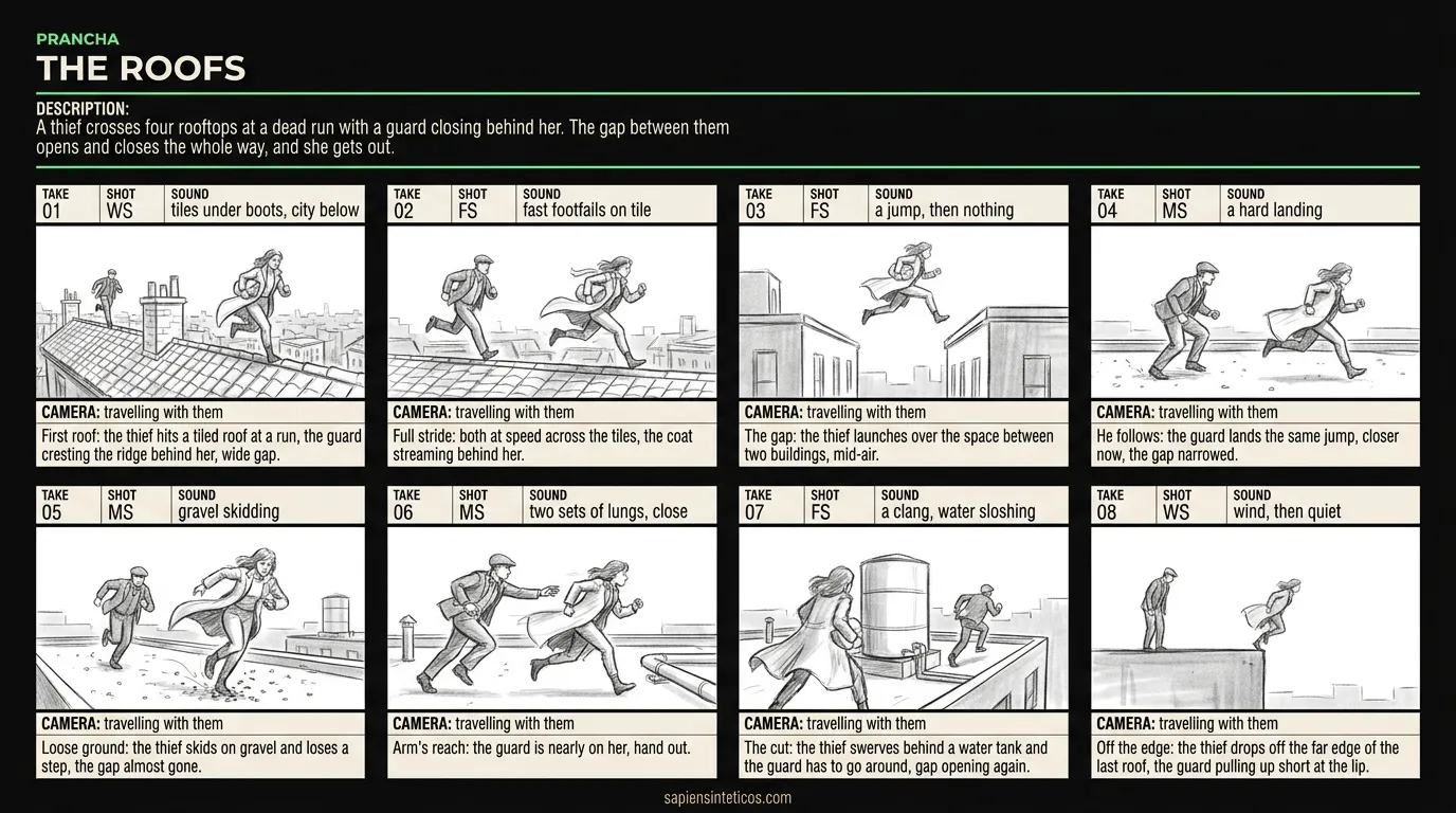 Storyboard de cena cinematográfica em estilo editorial dark