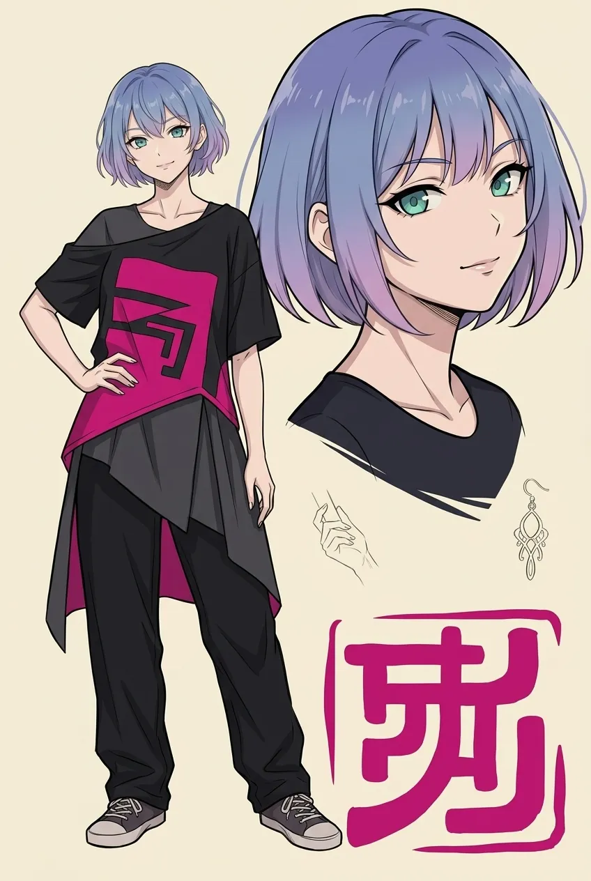 Ilustração de personagem feminina em design plate com IA