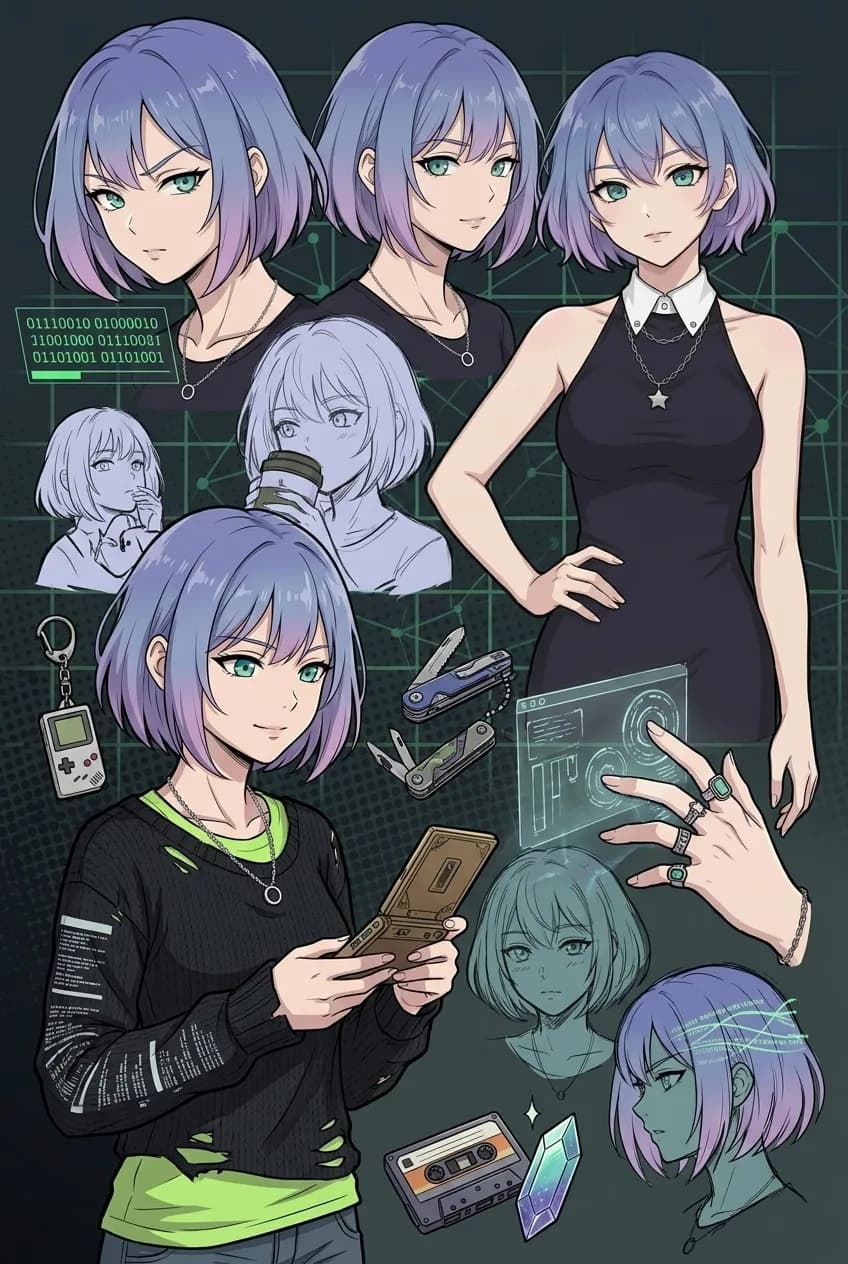 Design de personagem feminina HELEN em múltiplas expressões