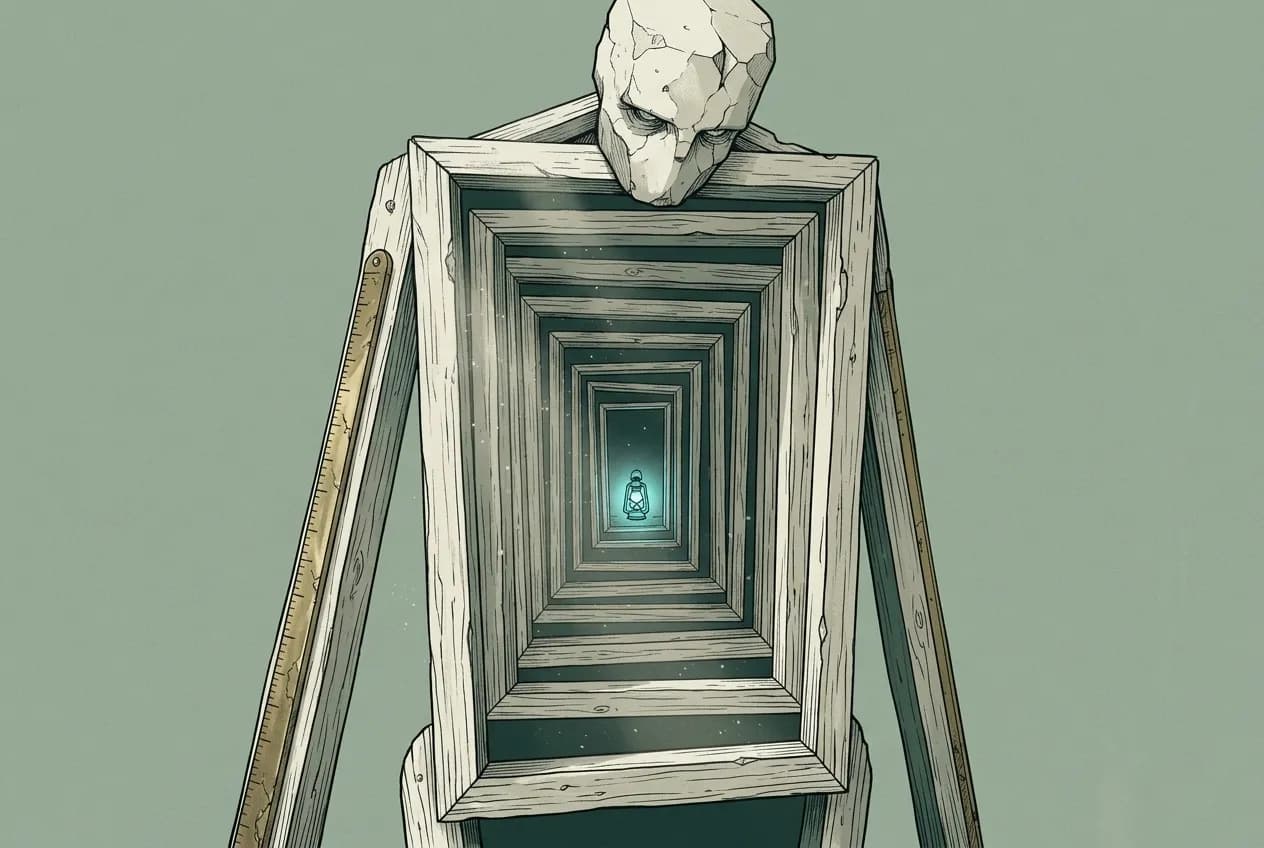 Full-bleed concept-art portrait of a tall narrow creature bu