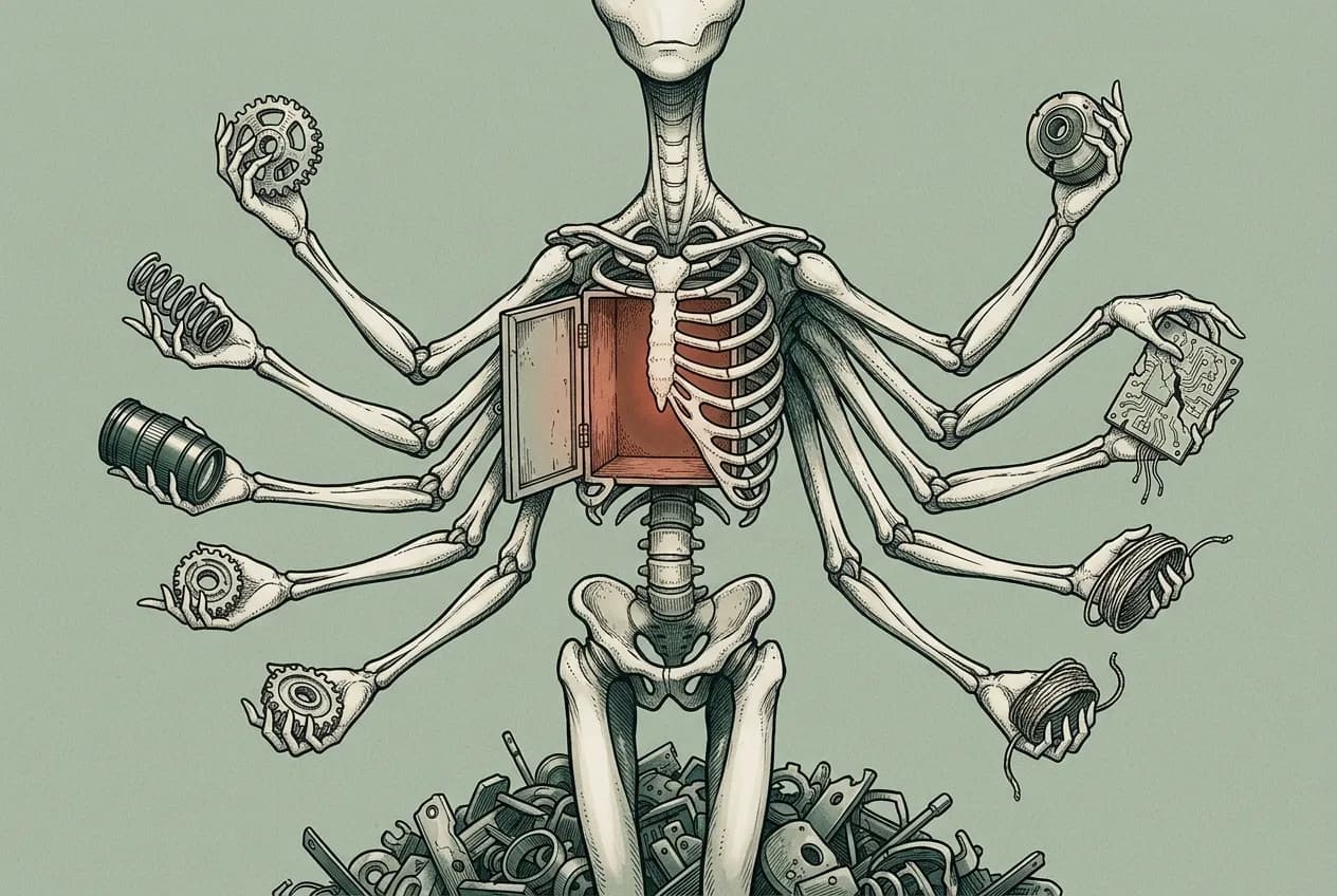 Full-bleed concept-art portrait of a spindly creature with s