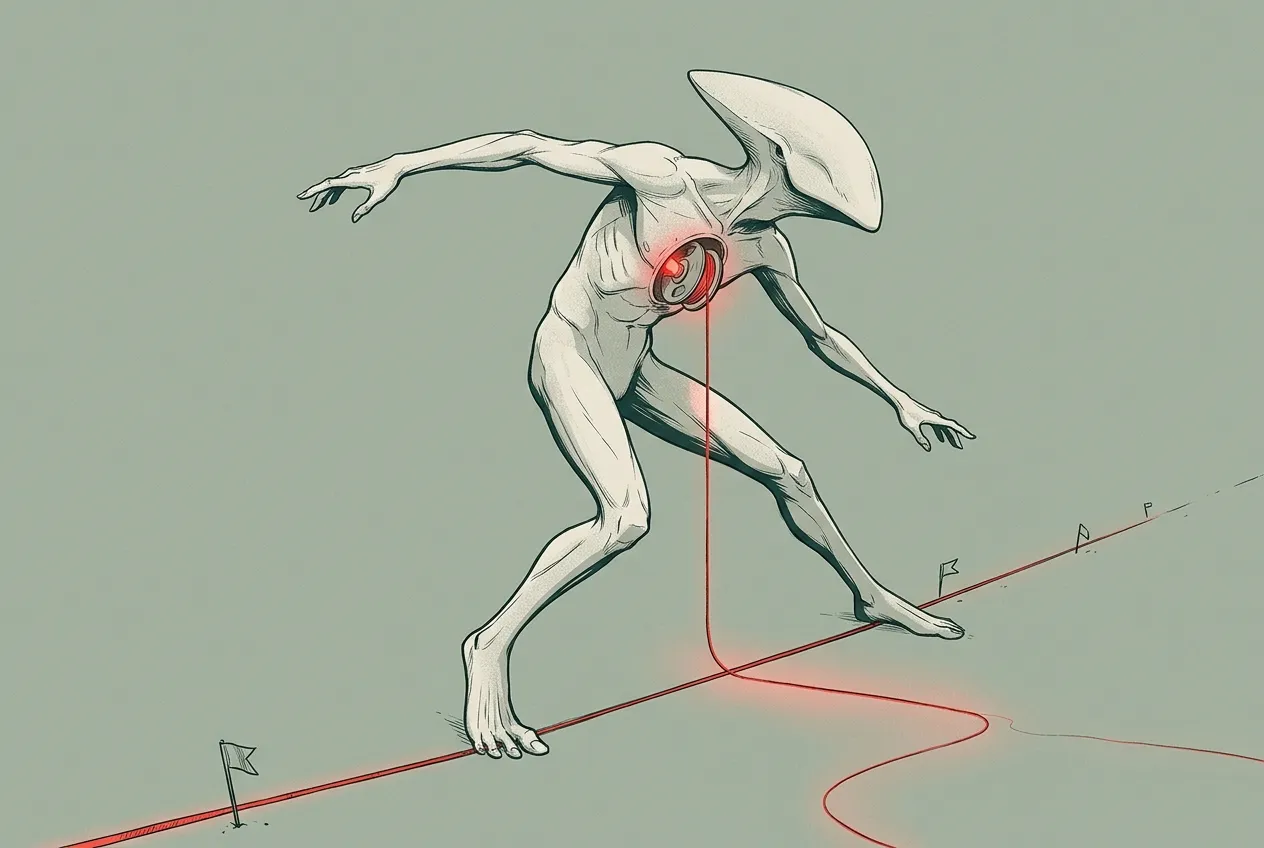 Full-bleed concept-art portrait of a lean acrobatic creature