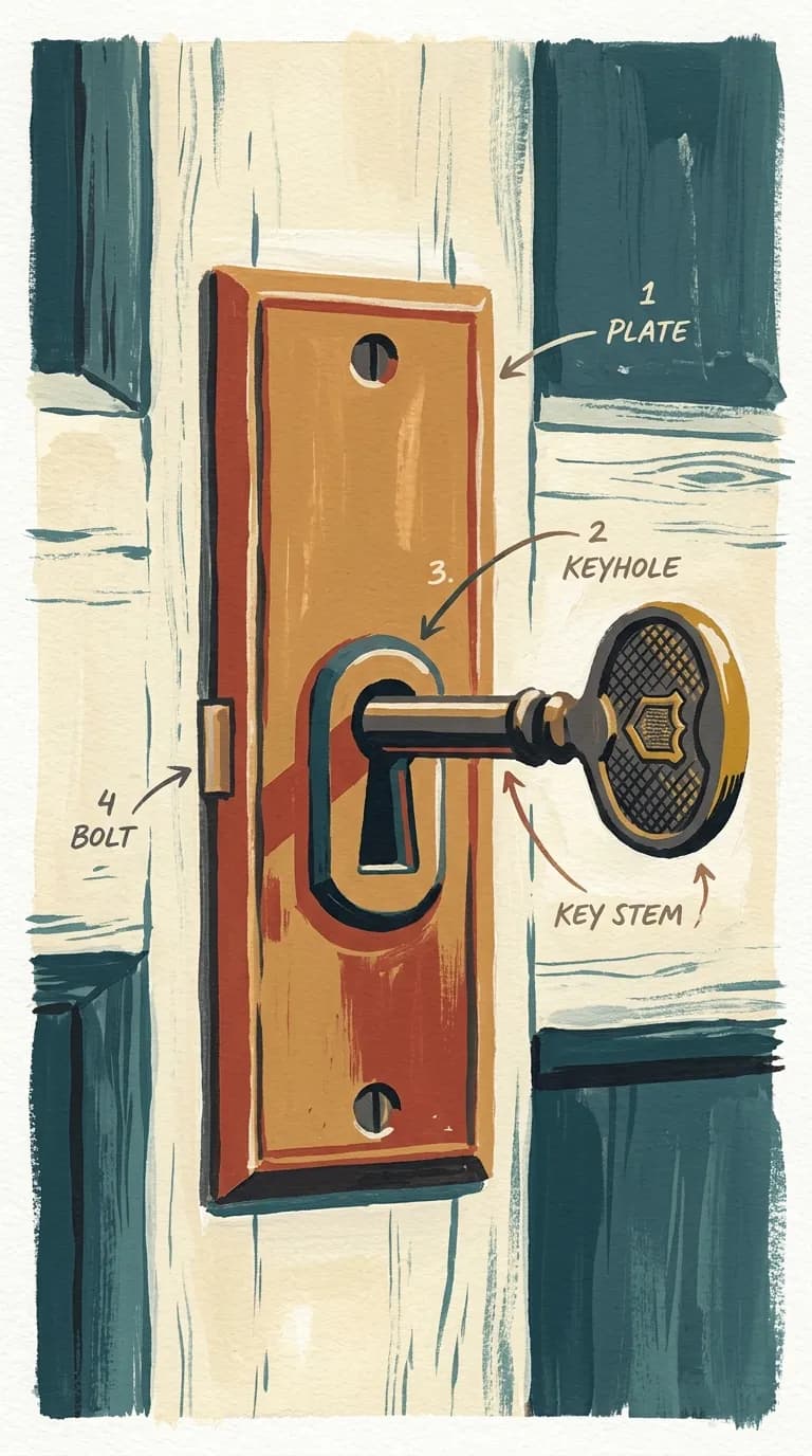 Ilustração de fechadura e chave em estilo vintage