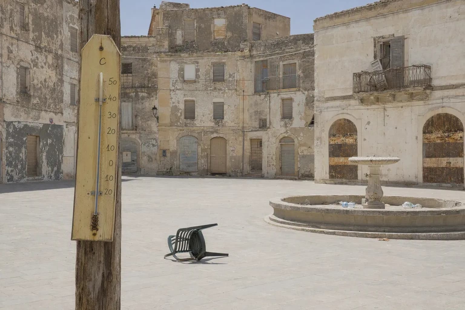 Cidade abandonada em dia de calor extremo