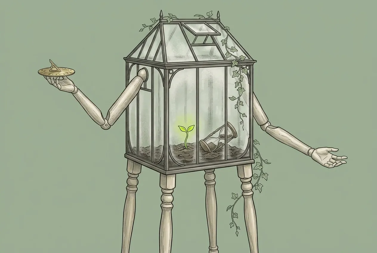 Ilustração de estufa vitoriana como criatura
