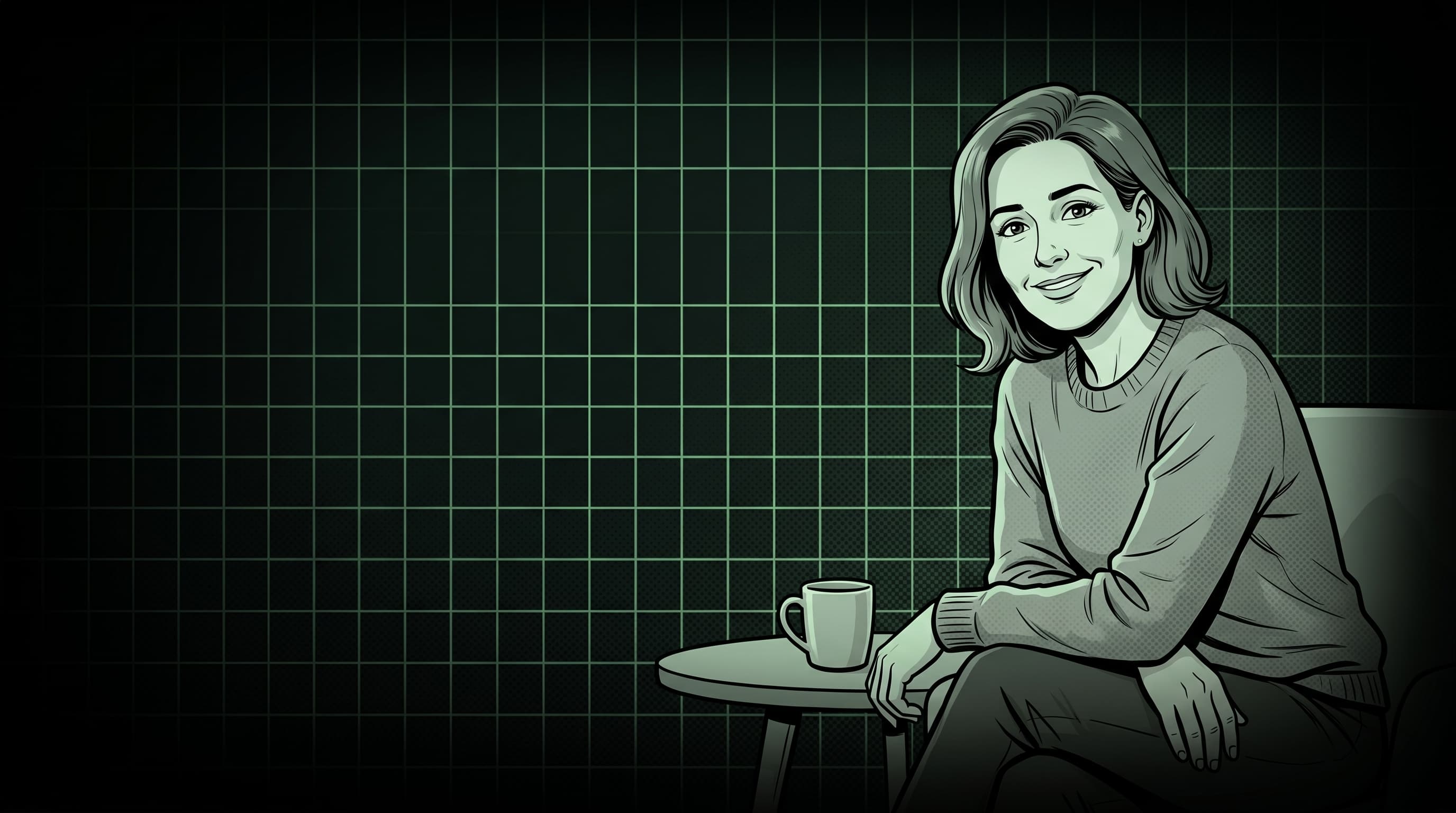 Ilustração editorial de Helen Ailith, personagem IA confiante