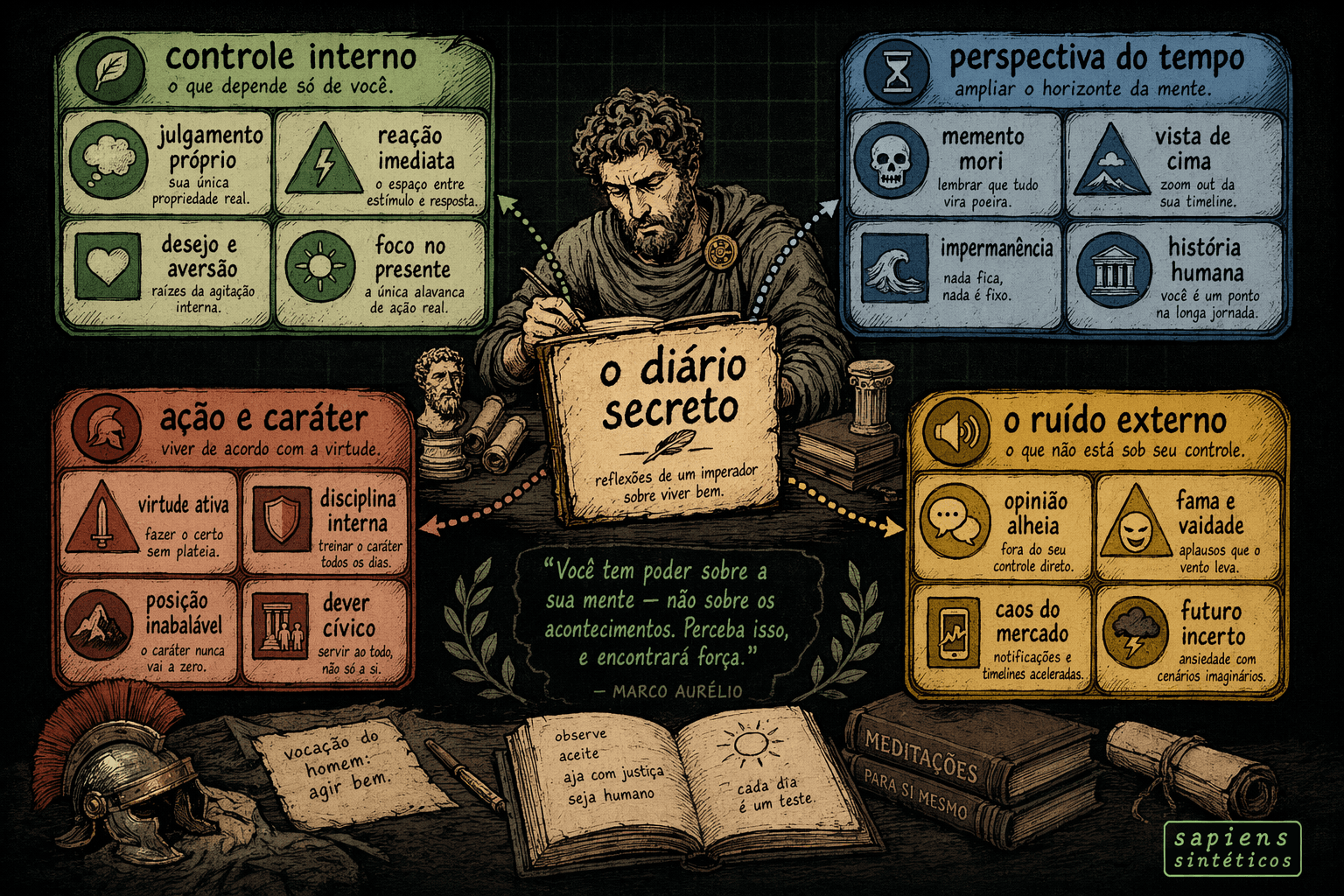 Infográfico editorial: mapa conceitual ilustrado por IA