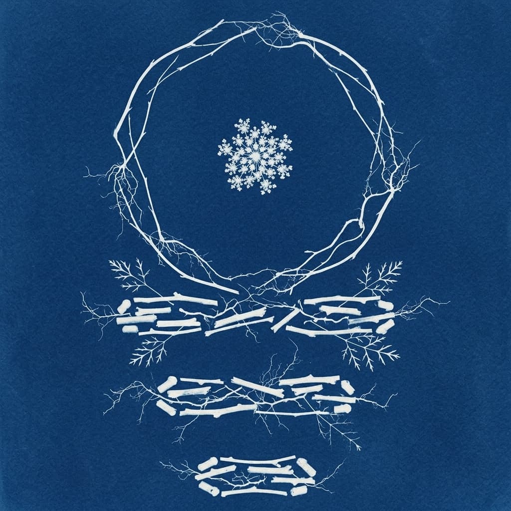 Arte de IA: silhueta botânica em cianotipia azul profundo