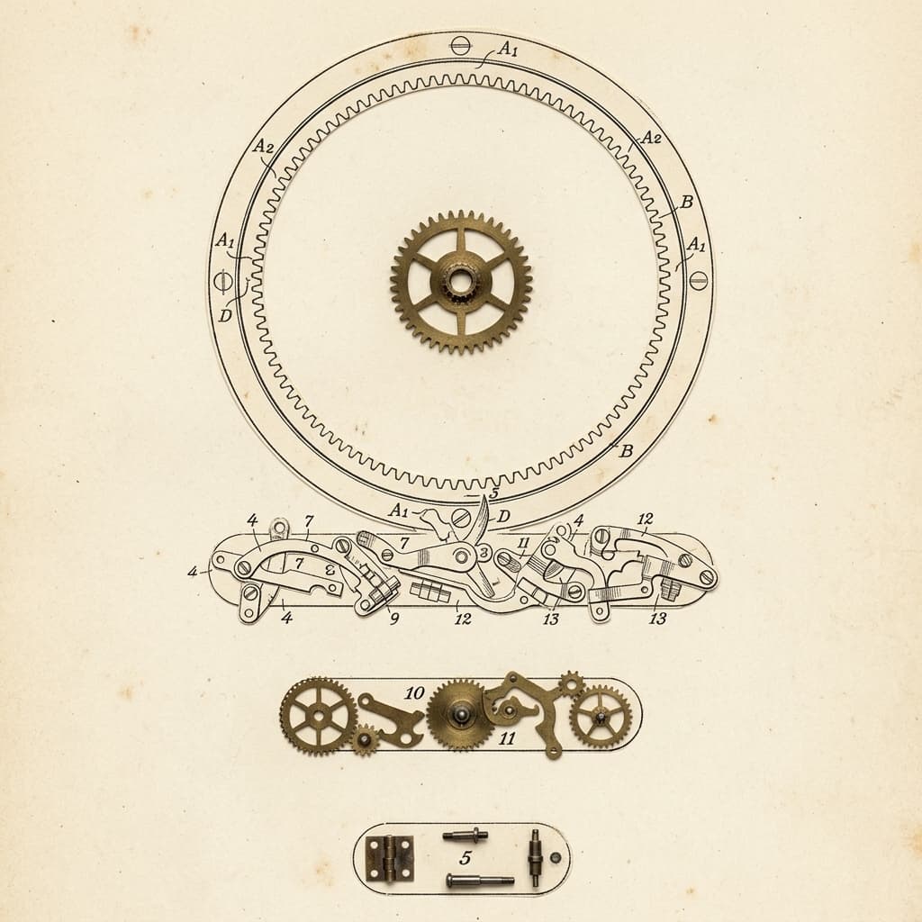 Arte IA: símbolo mecânico vintage, diagramas e engrenagens