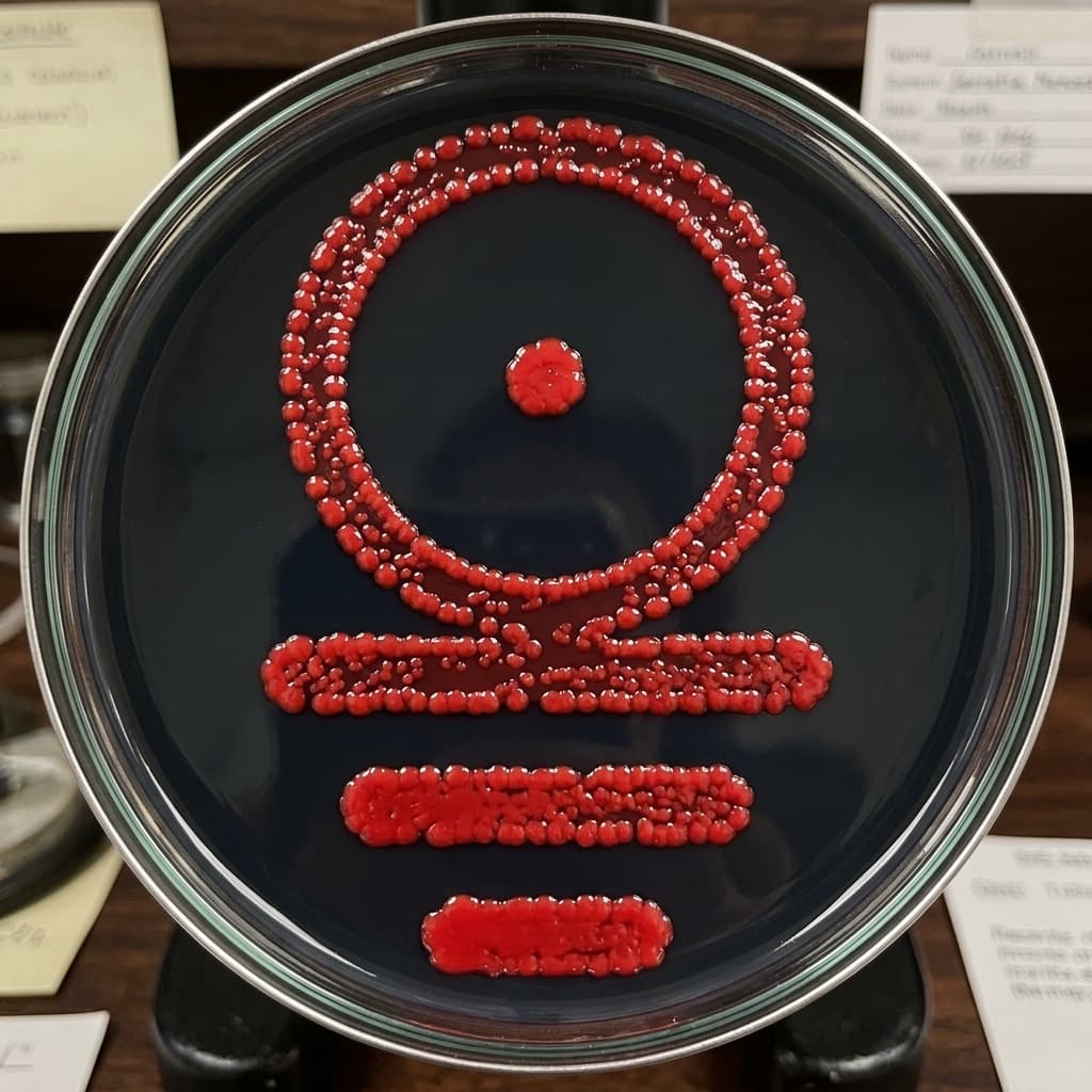 Arte IA: símbolo orgânico vermelho de colônias bacterianas