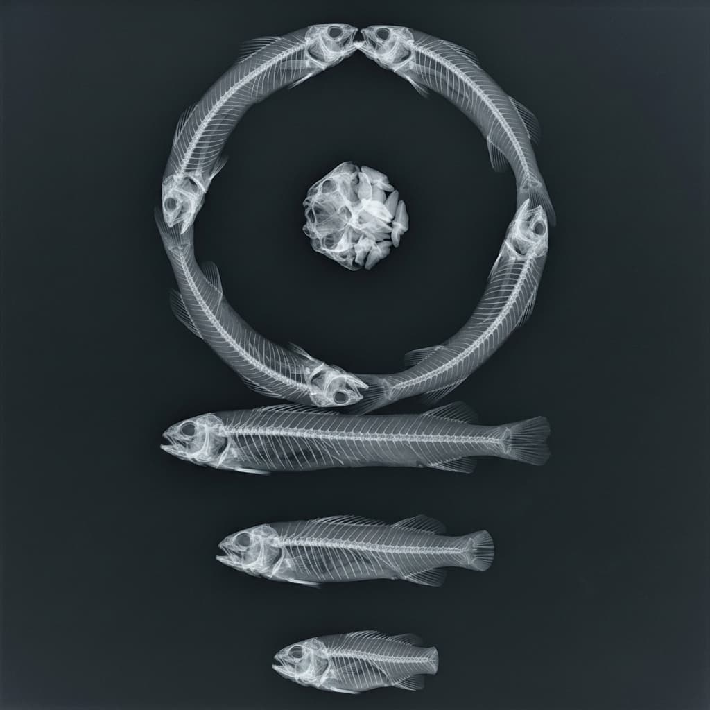 Arte digital: Símbolo enigmático de esqueletos de peixe em raio-x