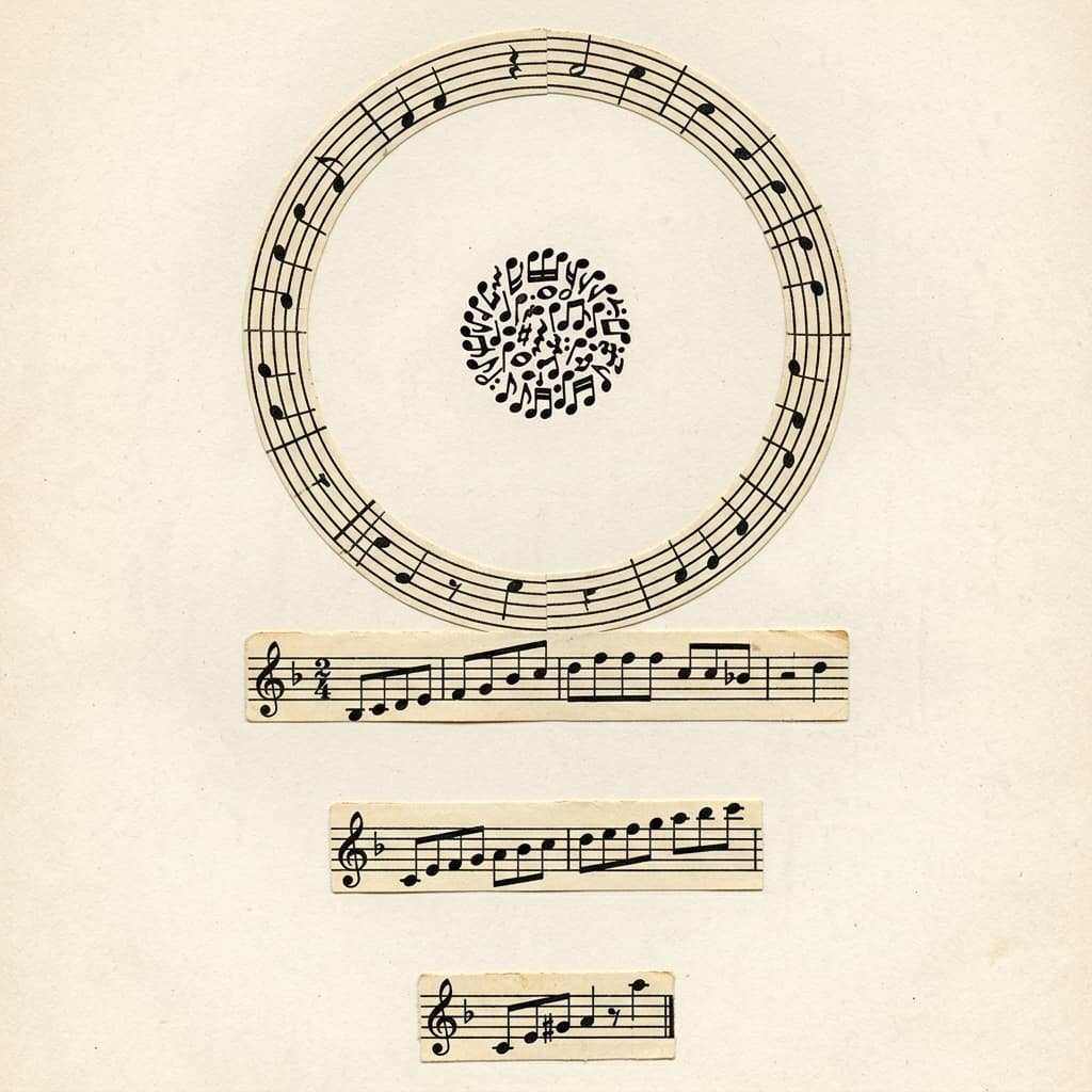 Símbolo de música vintage, arte IA com partituras