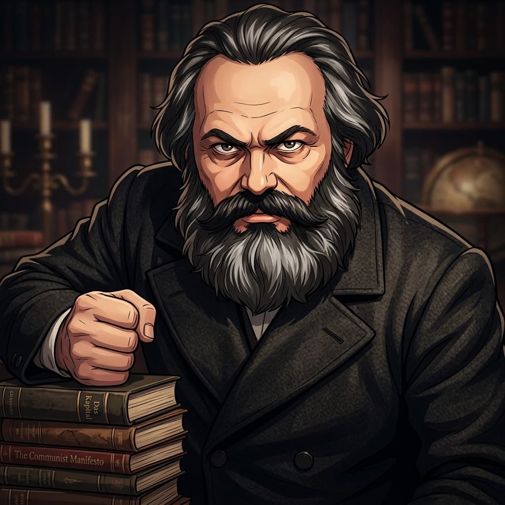 Karl Marx arte IA: Retrato dramático de filósofo