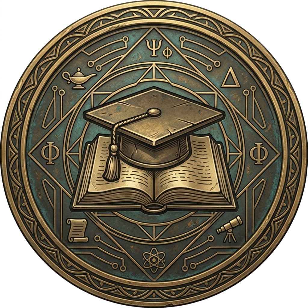 Medalhão de Conquista Digital, Capelo e Livro, Arte IA