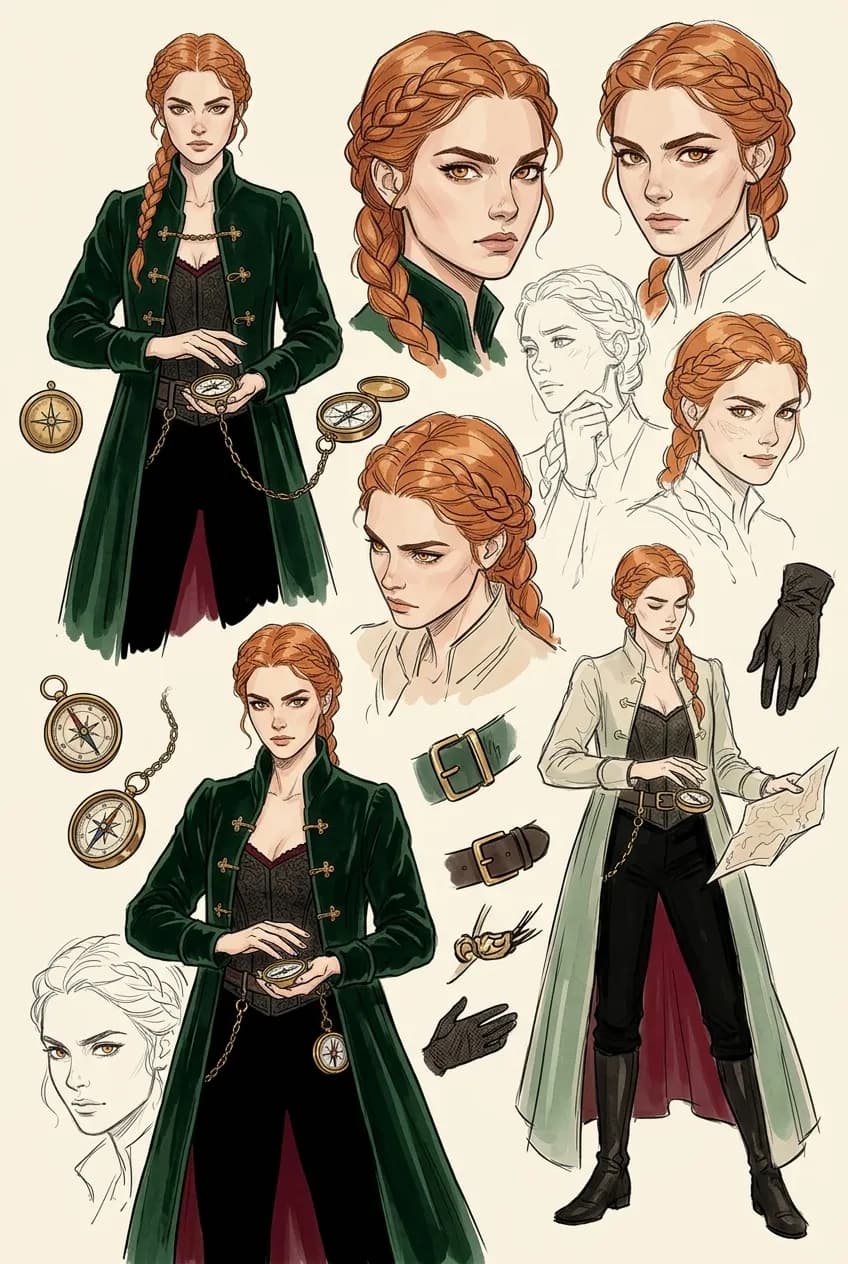 Design de personagem Helen Ailith em múltiplas poses