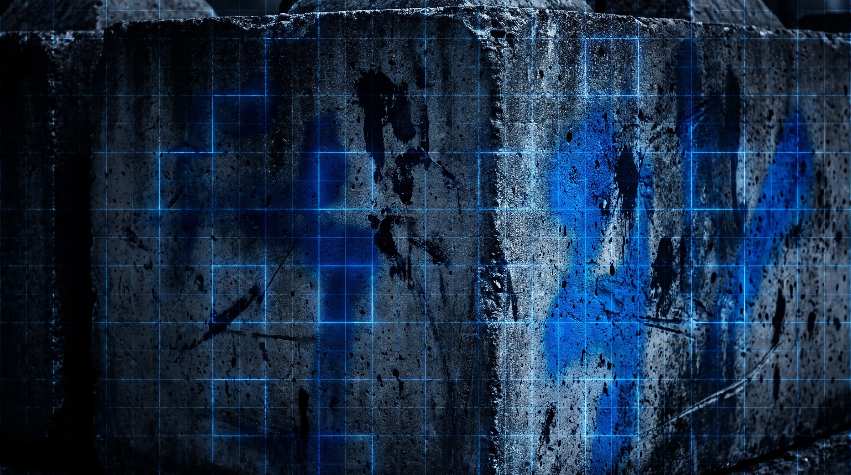 Arte com IA de concreto e números estêncil azul