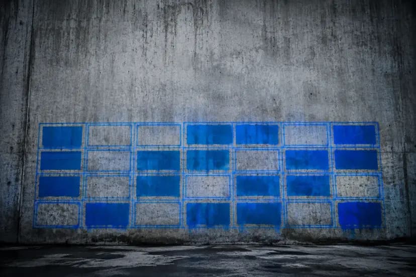 Arte urbana industrial com calendário digital em azul