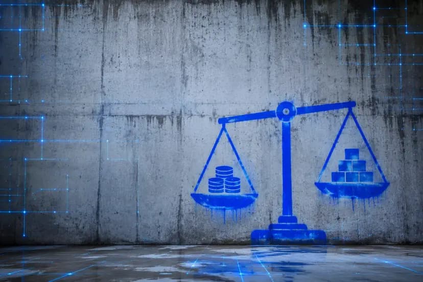 Balança pintada em spray azul sobre custo e valor