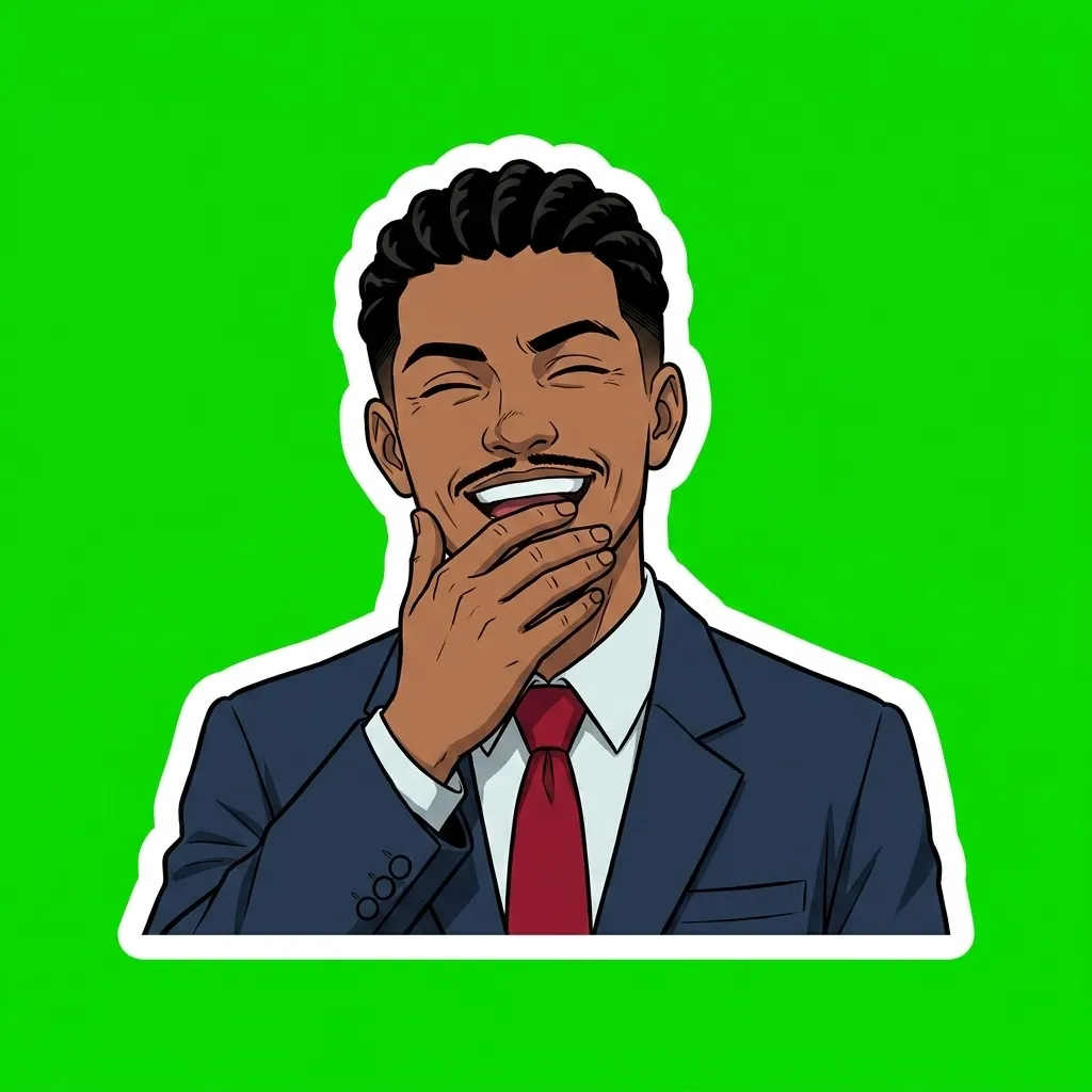 Ilustração anime de homem rindo estilo sticker