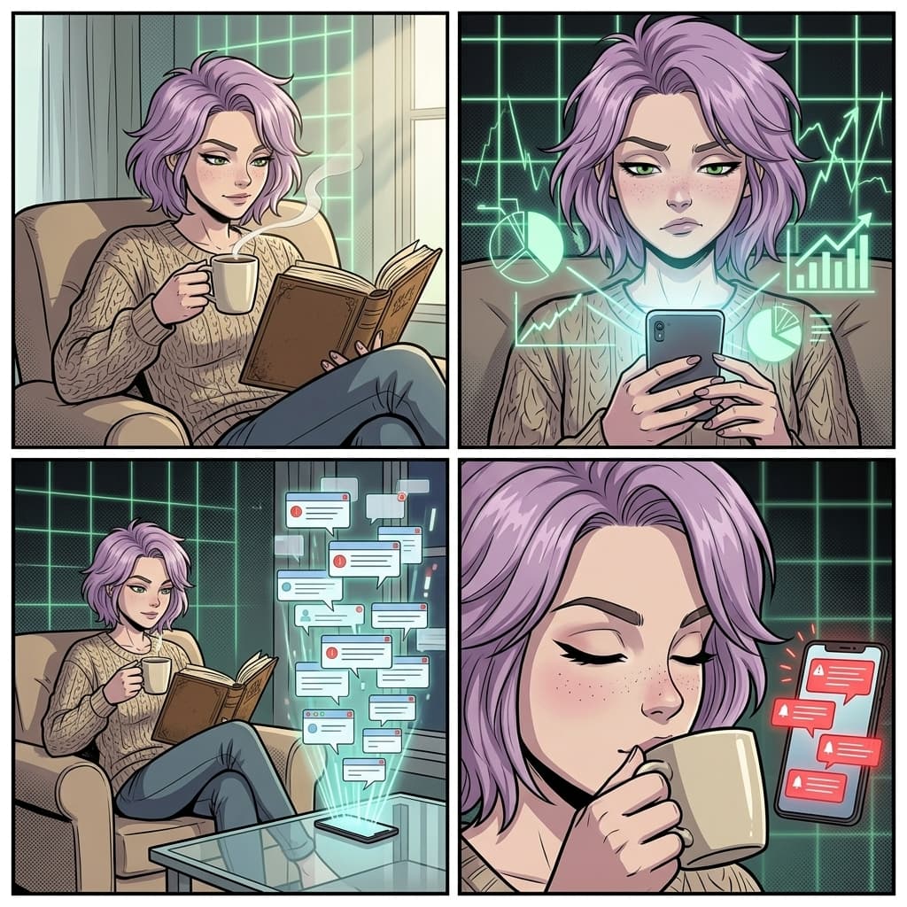 Helen Ailith, ilustração IA, personagem com cabelo lavanda