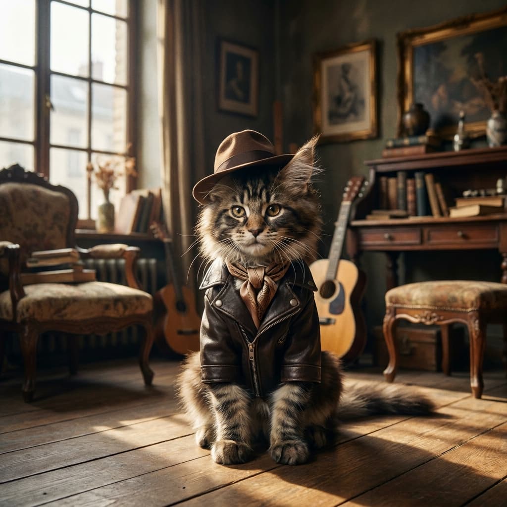 Gatinho fofo estiloso, arte digital de IA