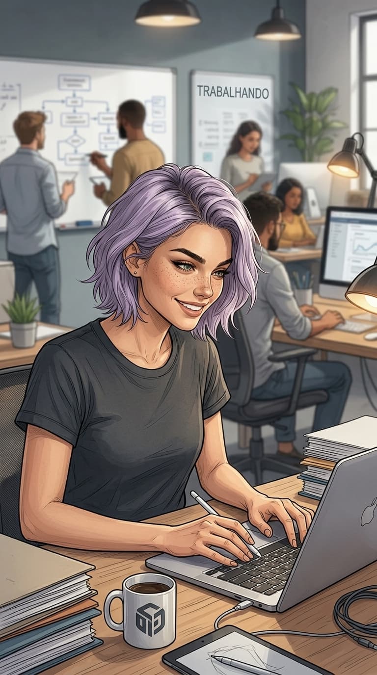 Cena de trabalho, arte digital com foco e dedicação