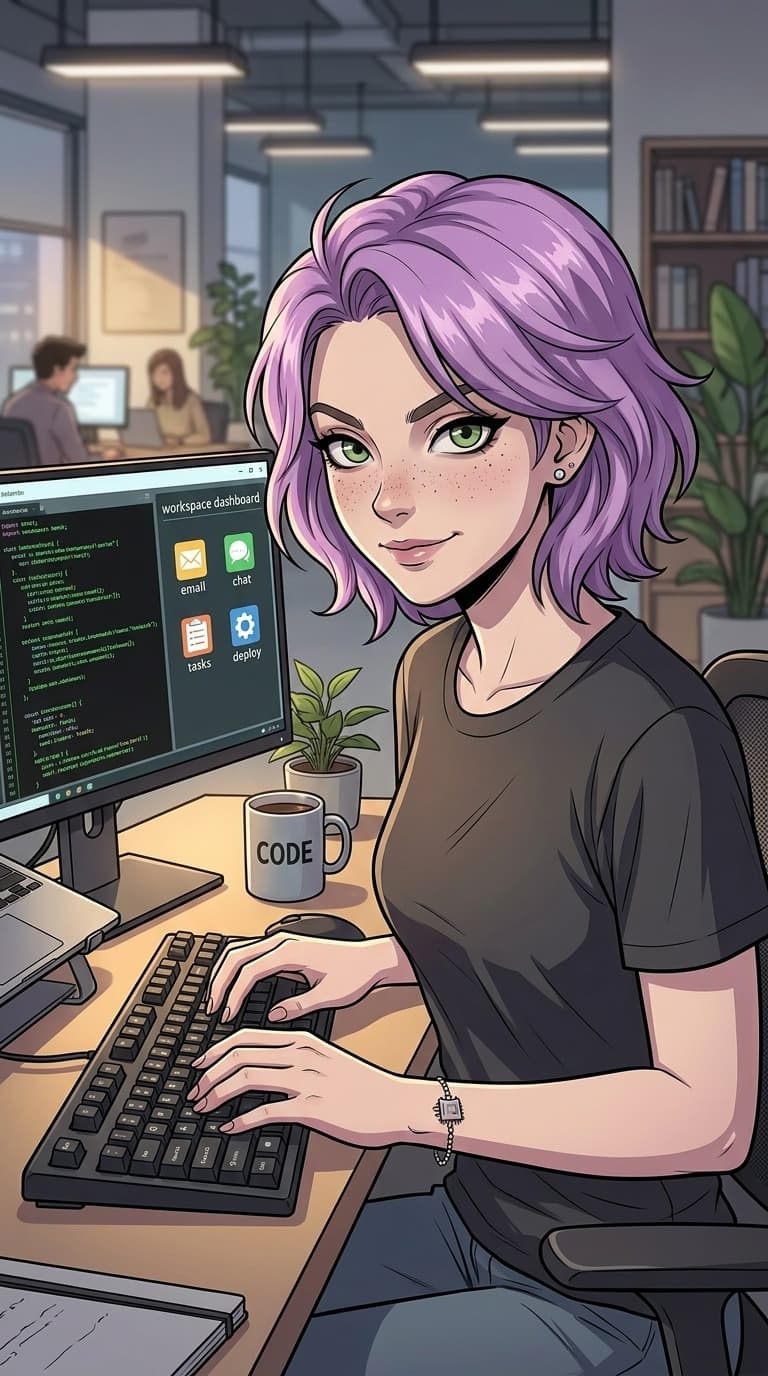 Cena de trabalho: Arte digital de foco e dedicação