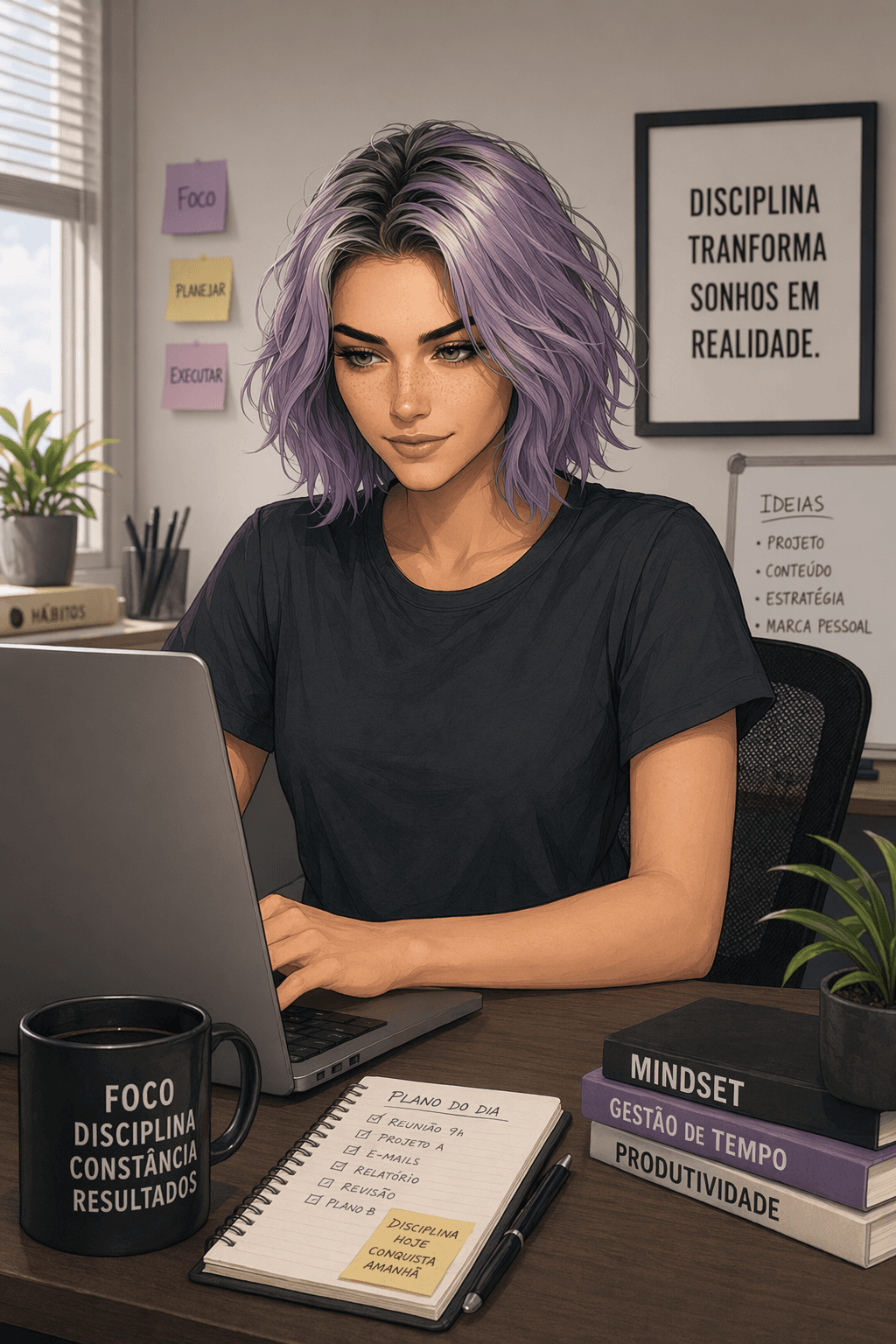 Ilustração digital: Foco no trabalho, concentração criativa