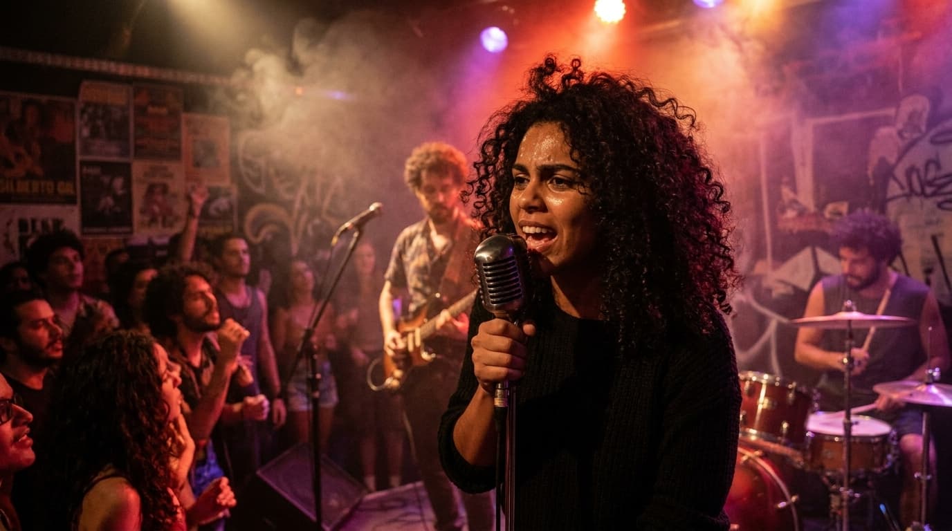 Arte IA: Ágata, cantora indie-soul em show vibrante no Rio