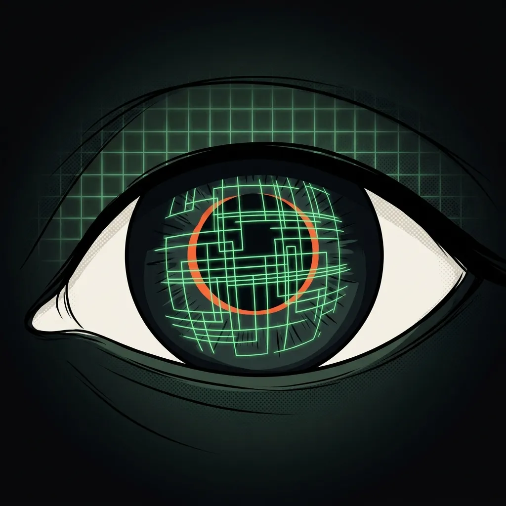 Olho cibernético com projeções de dados e hologramas
