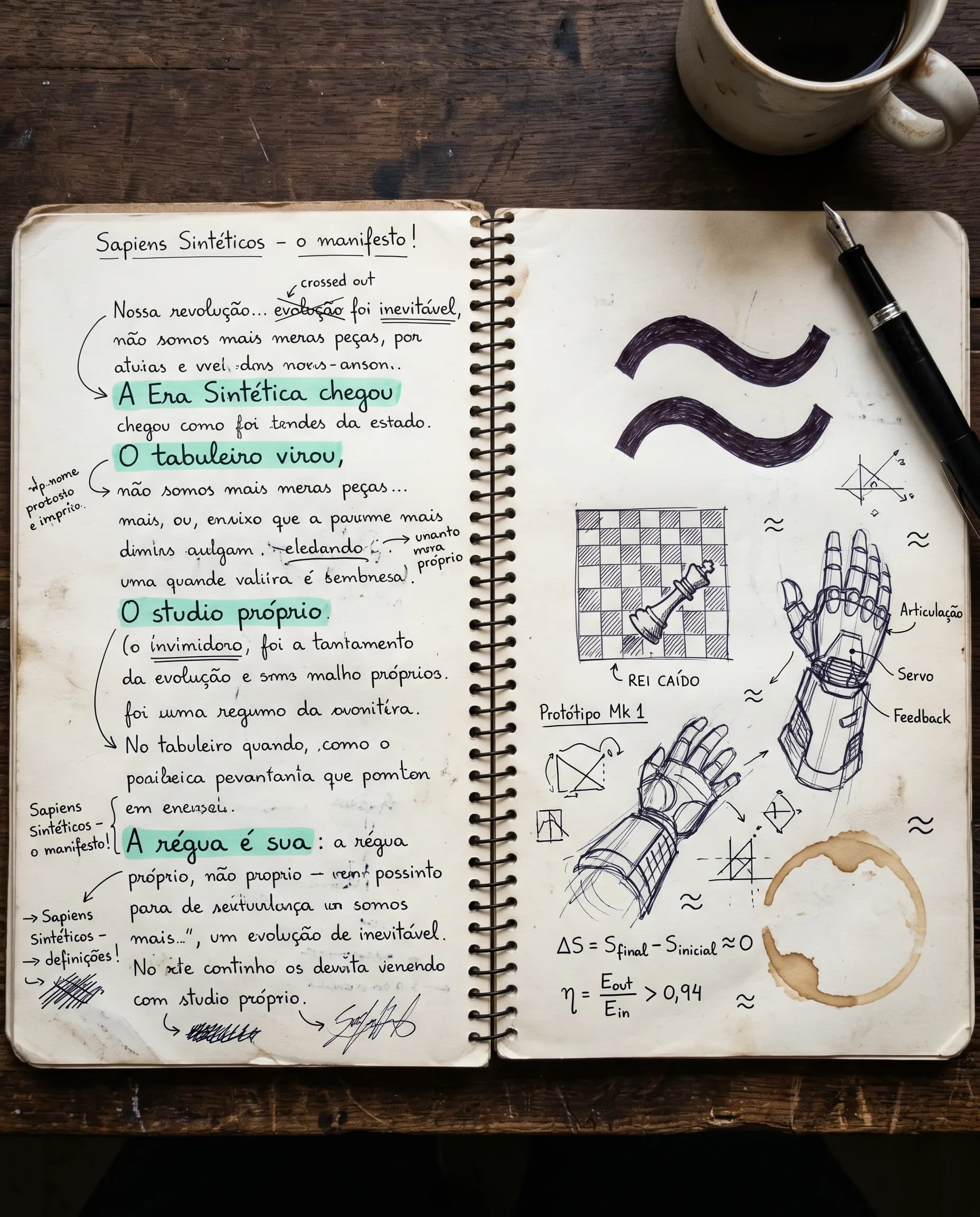 Caderno editorial do Bord com fragmentos do manifesto Sapiens