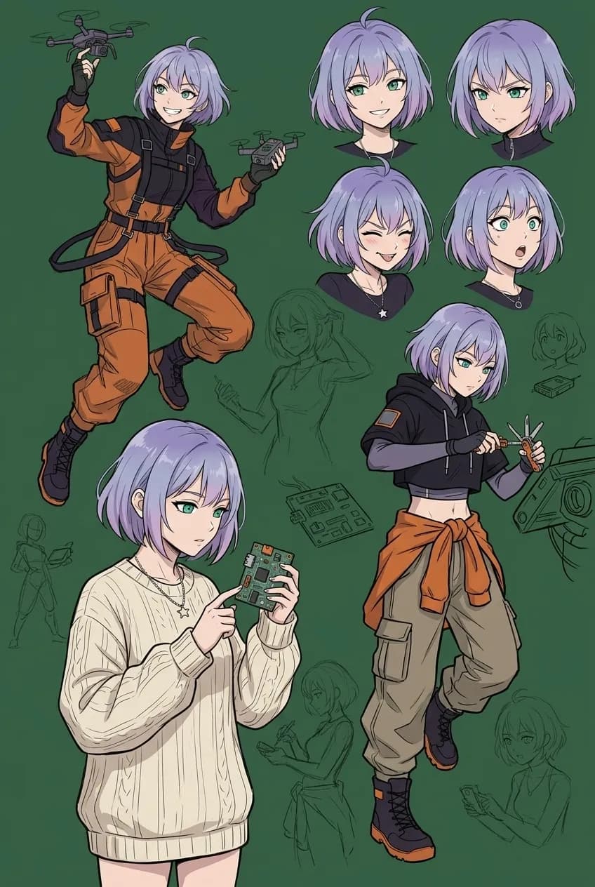Design de personagem Helen INBT em esboços variados