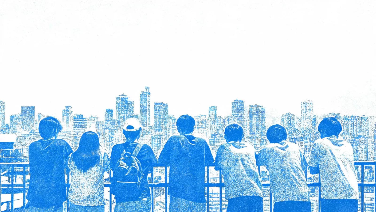 Ilustração IA de jovens no rooftop urbano