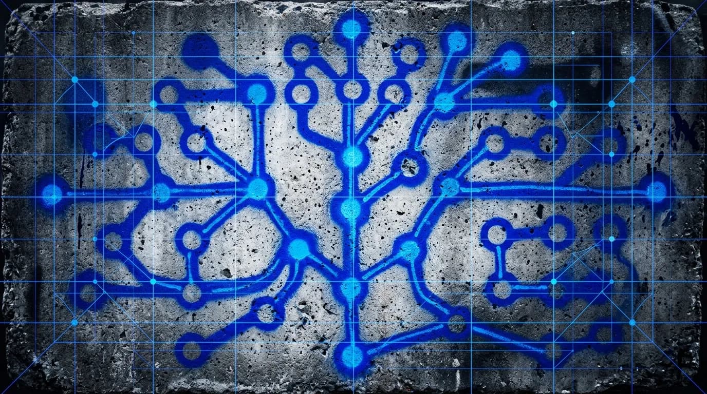 Mapa de habilidades em concreto com nós azuis elétricos