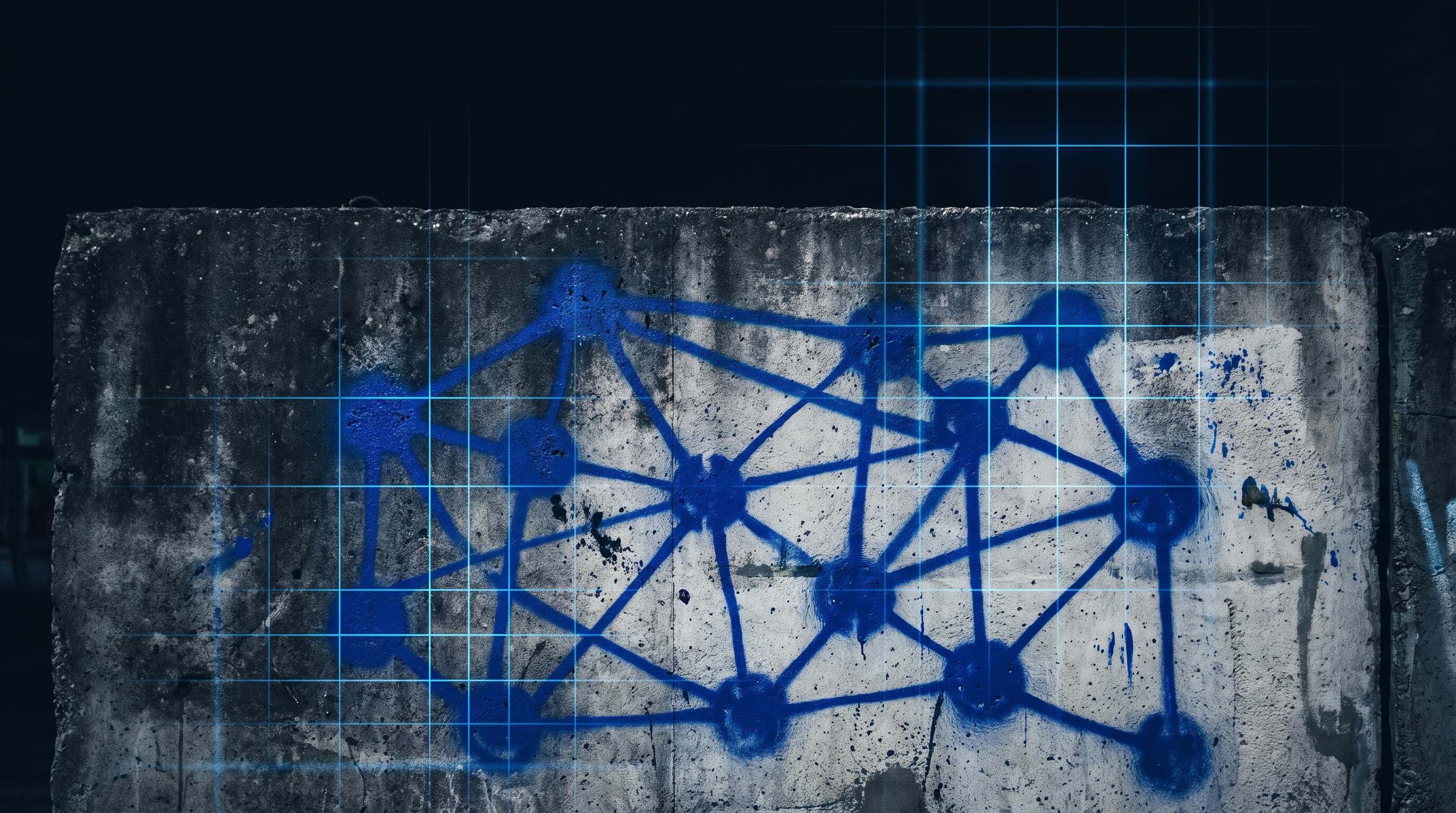 Arte digital de conexões tecnológicas em concreto industrial