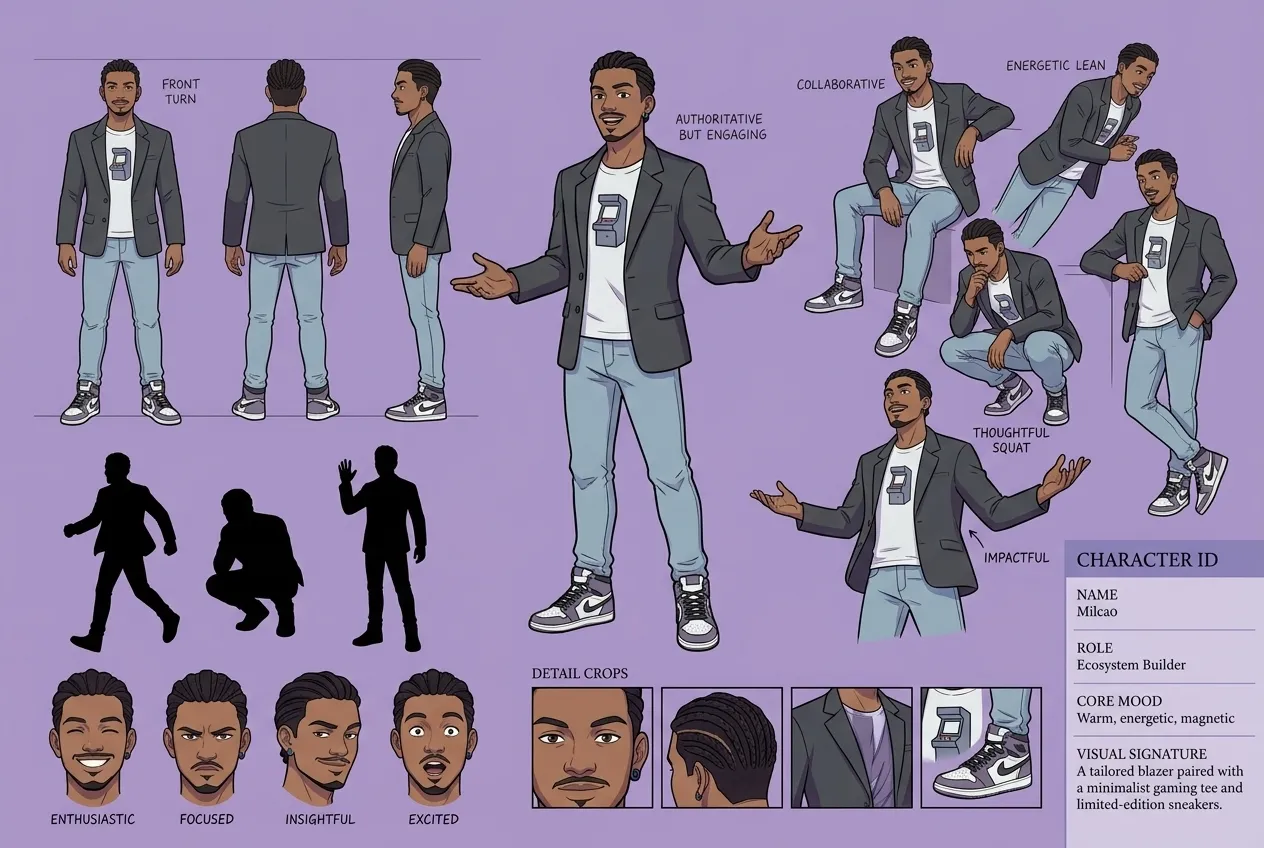 Design de personagem Milca0 com estilo urbano e digital